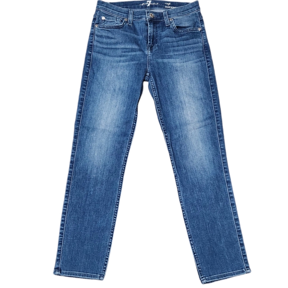 7 For All Mankind Roxanne Mid Rise Light Blue Denim Slim Skinny Ankles Jeans